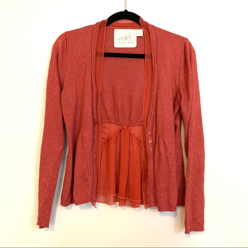 Anthro Angel Of The North Red Open Front Cardigan